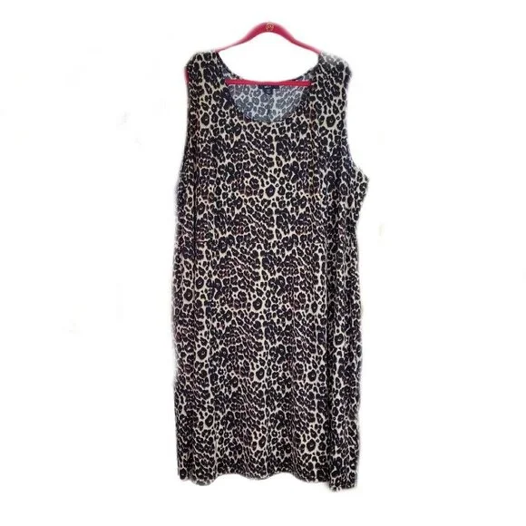 Ellos Plus Size 3X Fit And Flare Knit Pullover Leopard Dress Sleeveless Stretchy - Picture 2 of 10